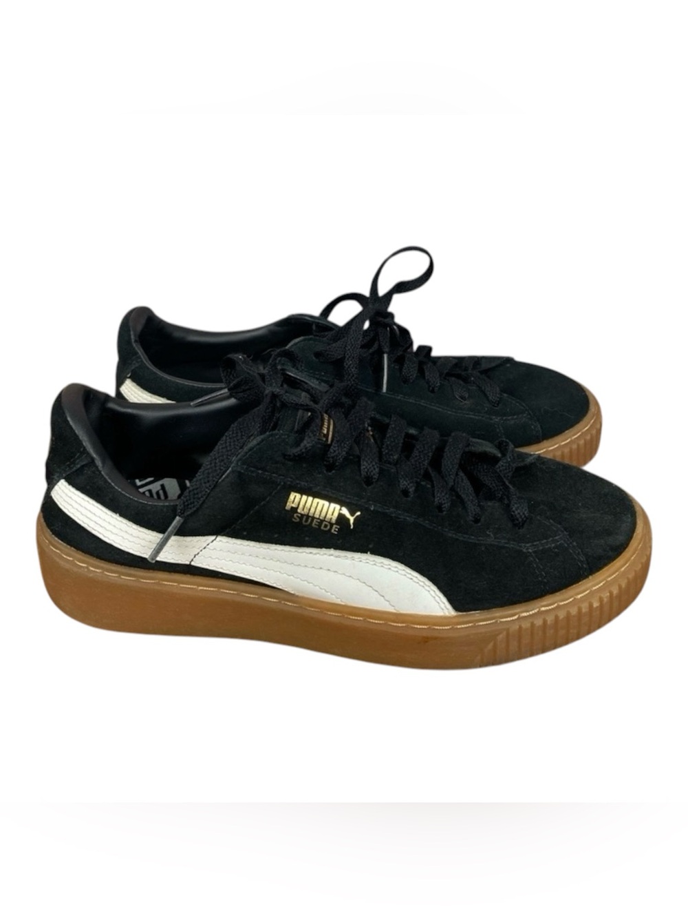 Puma Black Suede Leather Platform Lace Up Funky Retro Sneakers Sz 9